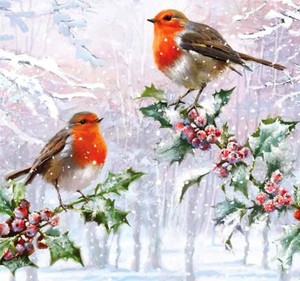 Малиновка (зарянка) - птица на рождественской открытке