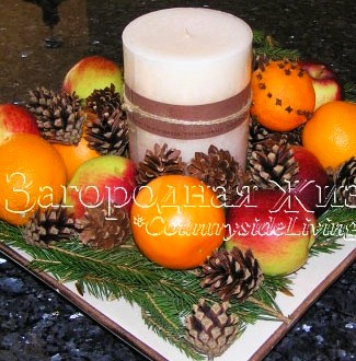 Новогодняя композиция своими руками из фруктов со свечой и шишками. Новогодняя ваза для фруктов