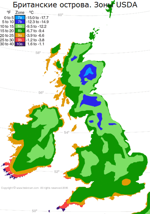 Климатические зоны Великобритании и Ирландии. Карта